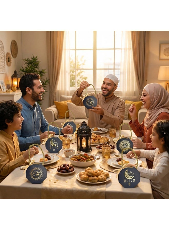 8 PCS Eid Mubarak Gift Boxes with Gold Handles & Ribbon, Octagon Paper Candy Treat Bags, Black & Gold Party Favors, Small Goodie Box for Dates, Sweets, Jewelry & Muslim Holiday Decoration (4 Styles Mixed) - Image 4